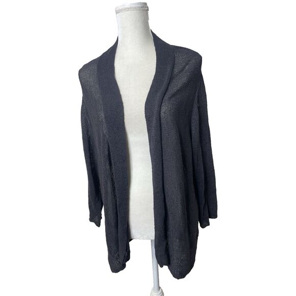 Eileen Fisher Cardigan Womens 3X Gray Linen Open Front Lightweight Elbow Sleeve - Picture 1 of 7